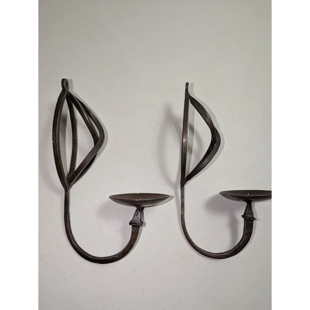 Iron Candle Holder Sconce Set‎ of 2 Metal Brutalist Rustic Home Decor